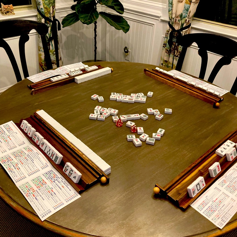 Mahjong trays, set of 4, handcrafted stained pine for classic size tiles.